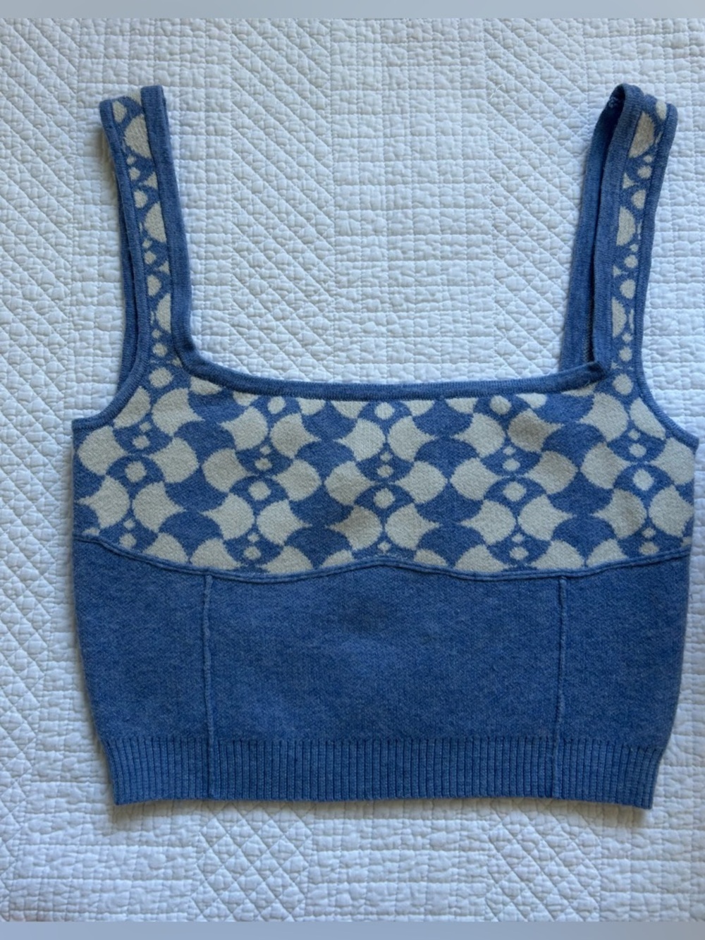 Princess Polly Blue and White Knit Crop Tank